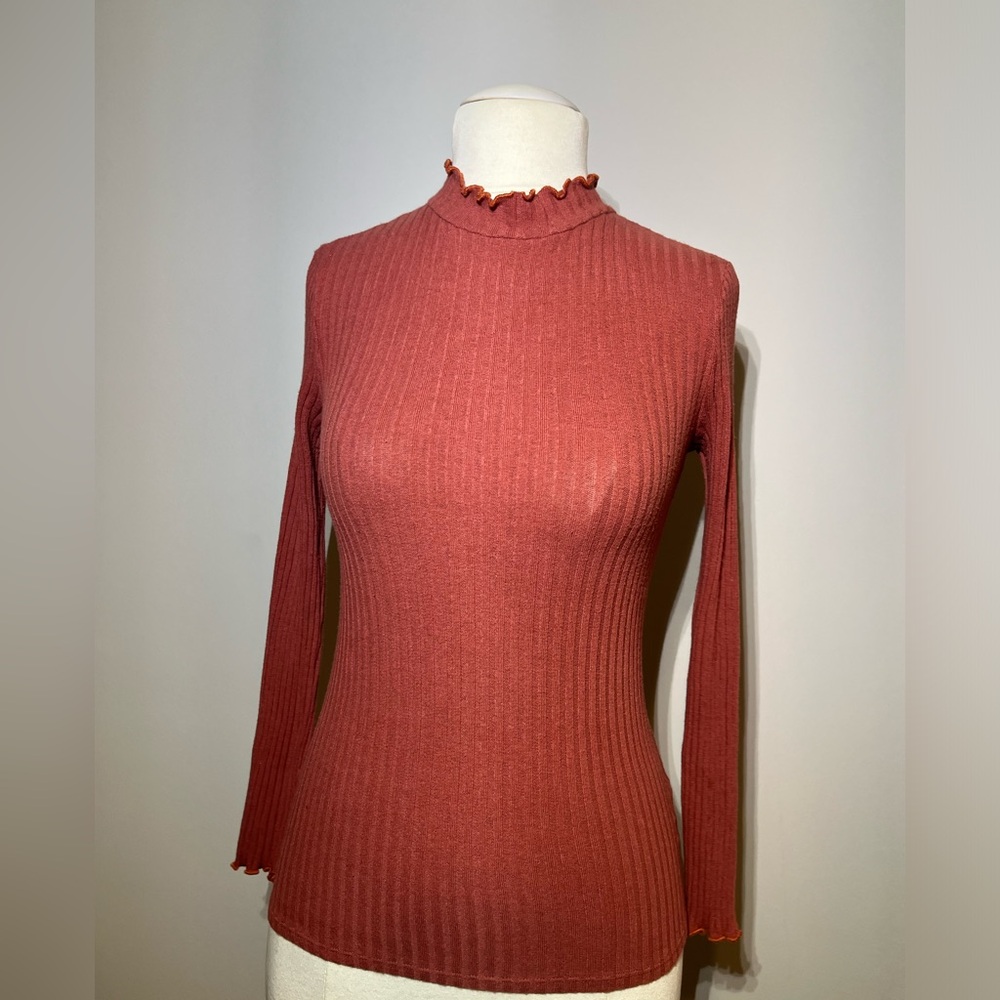 GINGER G RUST RIBBED MOCK NECK TOP | LONG SLEEVES | FALL ESSENTIAL | CASUAL CHIC